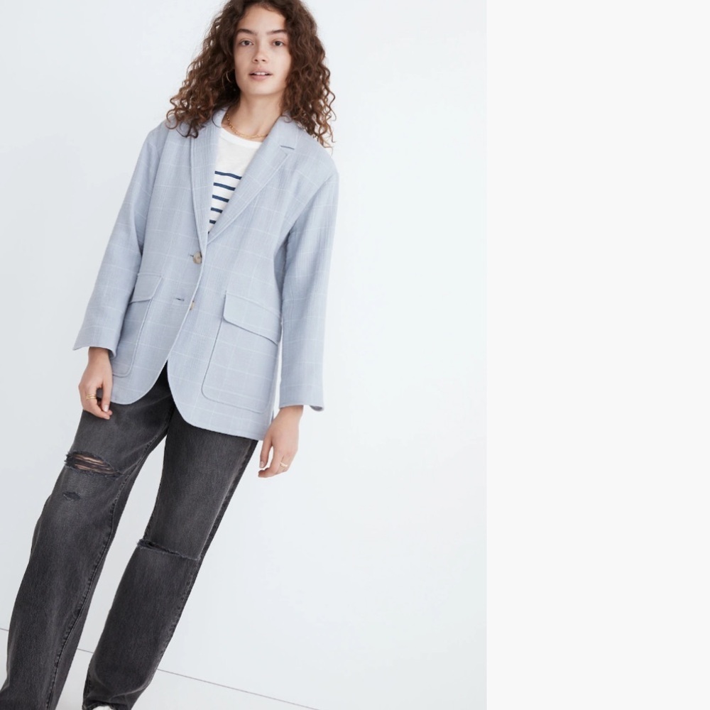 Madewell Cotton-Linen Relaxed Larsen Blazer in Windowpane Size L
